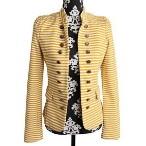 Womens Retro Mustard & White Striped Ya Los Angeles Open Double Breasted Blazer